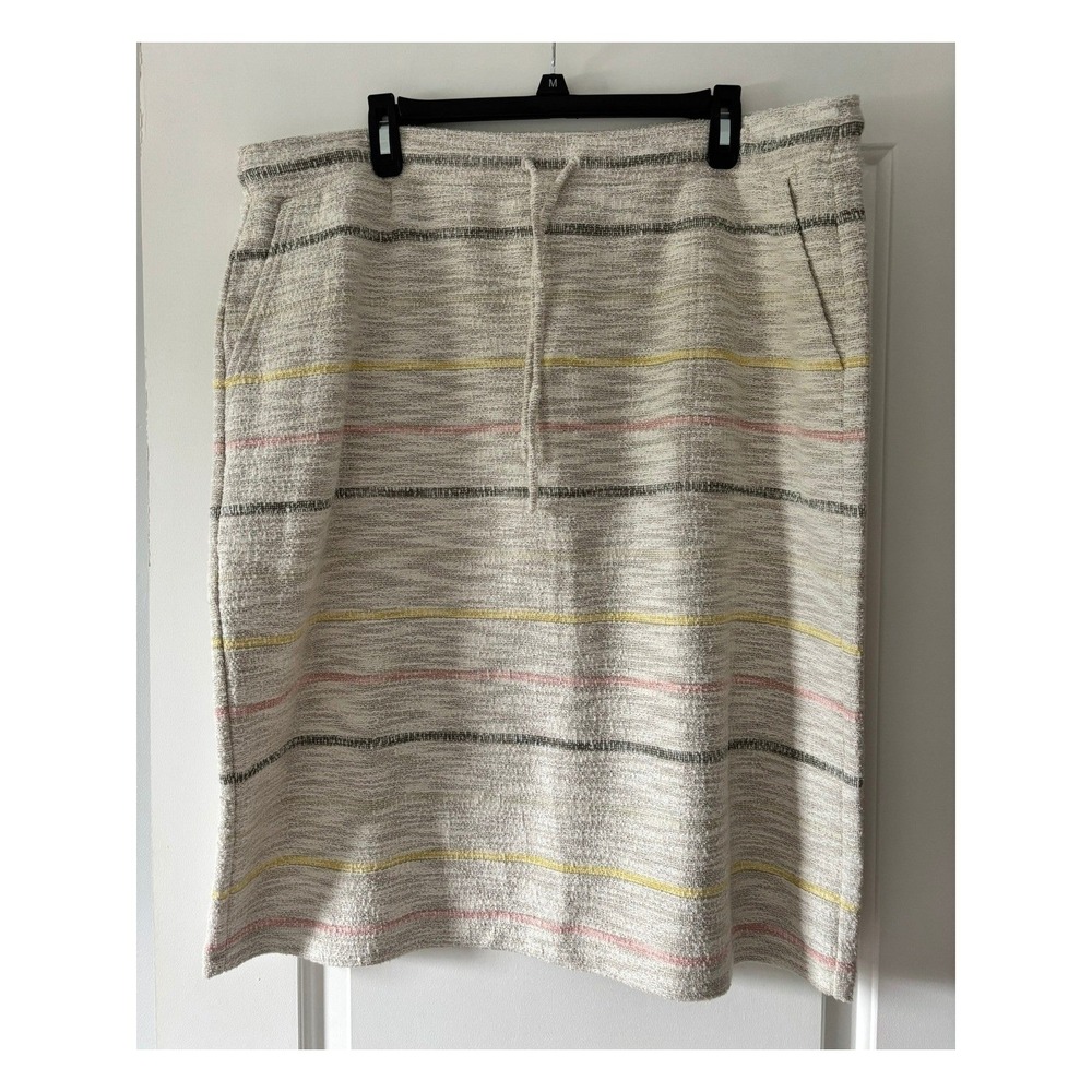 Lou & Grey LOFT Skirt Womens XXL Cream Striped Tweed Pencil Casual Preppy NWT